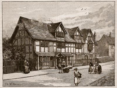 La casa a Stratford-on-Avon, dove nacque Shakespeare, illustrazione da 